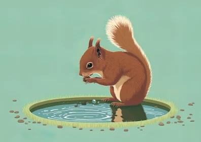 Charming Squirrel Illustration in Playful Style AI Image