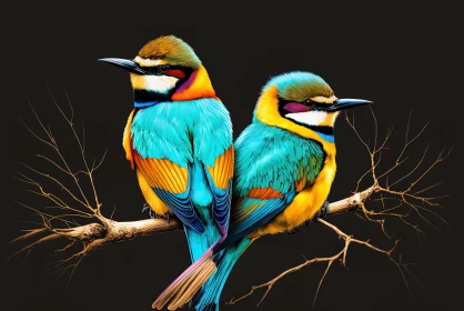 Colorful Birds Captured in Chiaroscuro Street Art