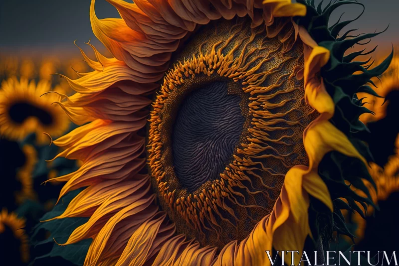 Nature-inspired Sunflower in Dark Field - Realistic Organic Forms AI Image