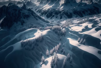 Snowy Mountain Landscape: Aerial View of French Scenery
