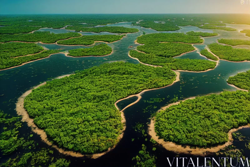 Aerial View of a Tropical Forest with a Majestic River AI Image
