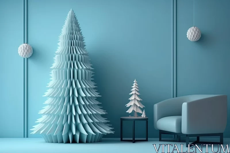 Charming 3D Rendered Snow Globe with Pine Tree AI Image