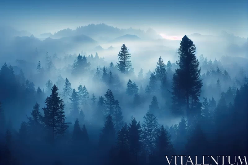 Enigmatic Beauty of Foggy Mountainous Landscape AI Image