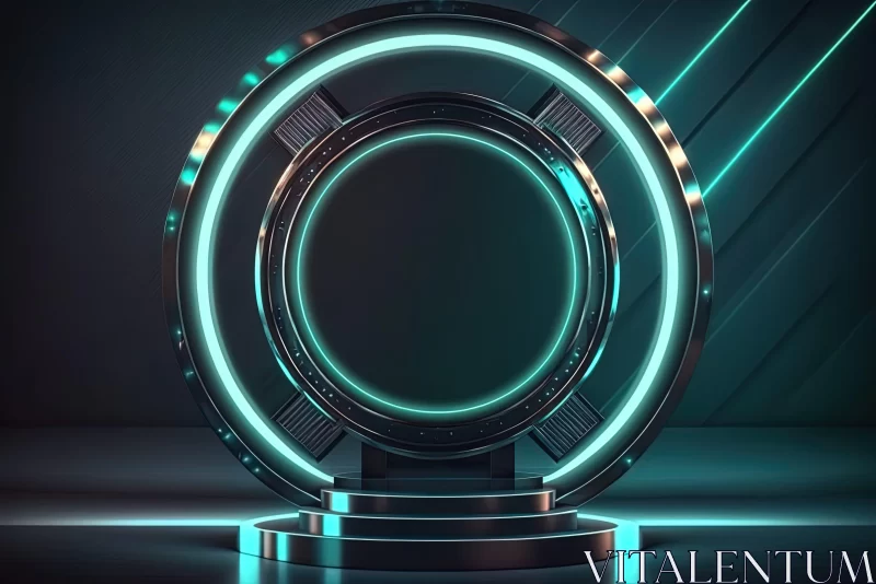 Futuristic Circular Frame with Neon Lights - Industrial Aesthetics AI Image