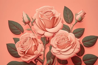 3D Illustration of Pink Roses on a Pink Background