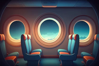 Atmospheric Airplane Interior in Cartoonish Style