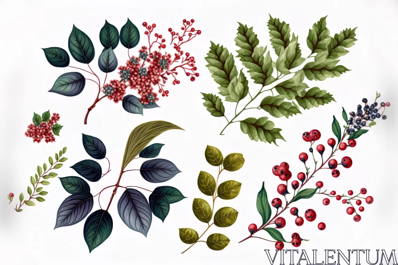 Exquisite Collection of Vintage Christmas Leaves and Berries AI Image