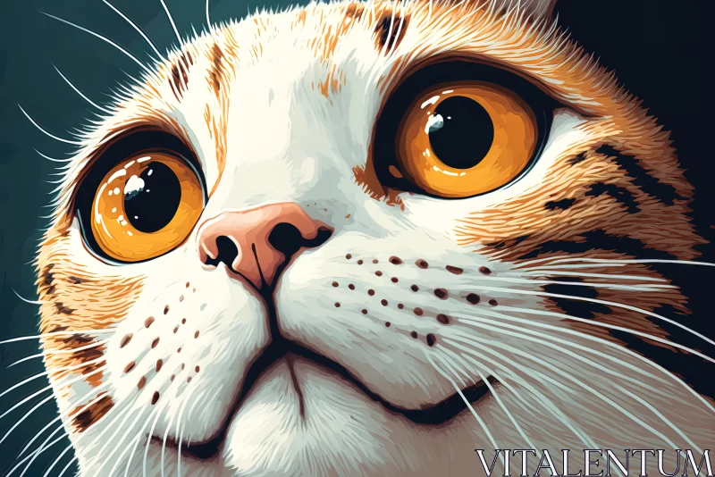 Intricate Cat Illustration in Light White and Dark Orange AI Image