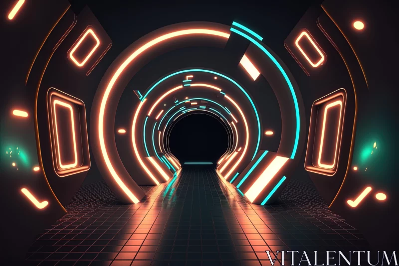 Neon Lit Futuristic Tunnel - Art Deco Inspired Design AI Image