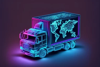 Neon World Truck: A Beacon of Global Illumination AI Image