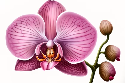 Pink Orchid Illustration Against White Background