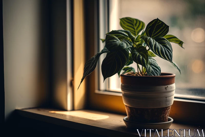 Potted Plant in Intense Light - A Play of Earth Tones and Shadows AI Image