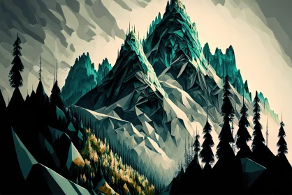 Snowy Mountain Landscape: A Bold Graphic & Low Poly Illustration