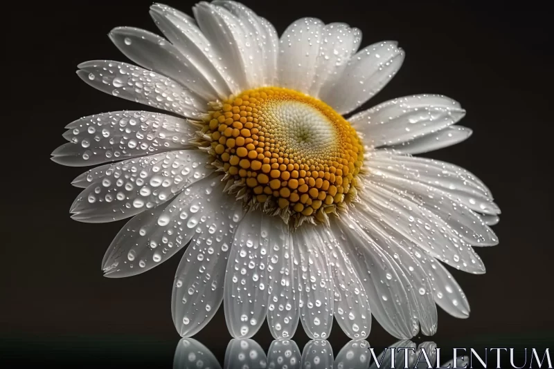 White Daisy with Raindrops - A Study in Symmetry and Balance AI Image