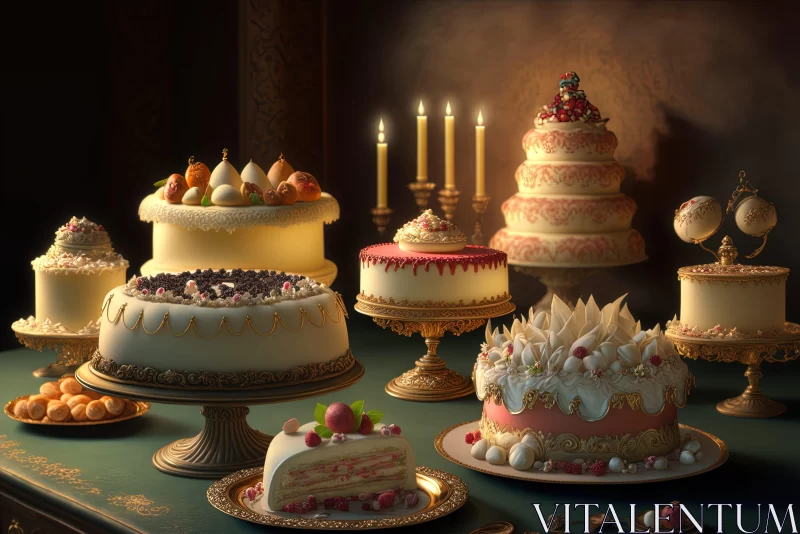 Baroque Inspired Cake Collection in a Cranberrycore Palette AI Image