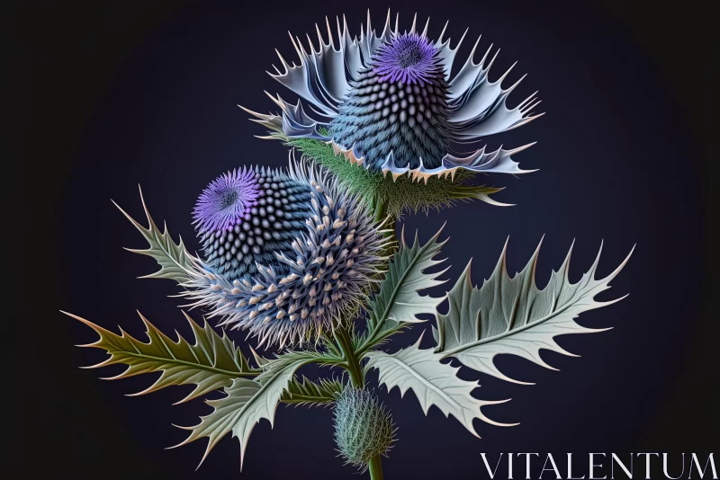 Detailed Thistle Flowers Illustration against a Black Backdrop AI Image