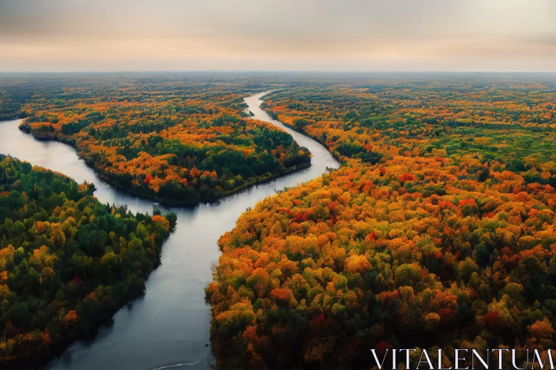 Dreamy Aerial View of Autumn River Landscape AI Image