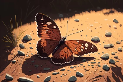 Illustration of Butterfly in Warm Tones and Wilderness AI Image