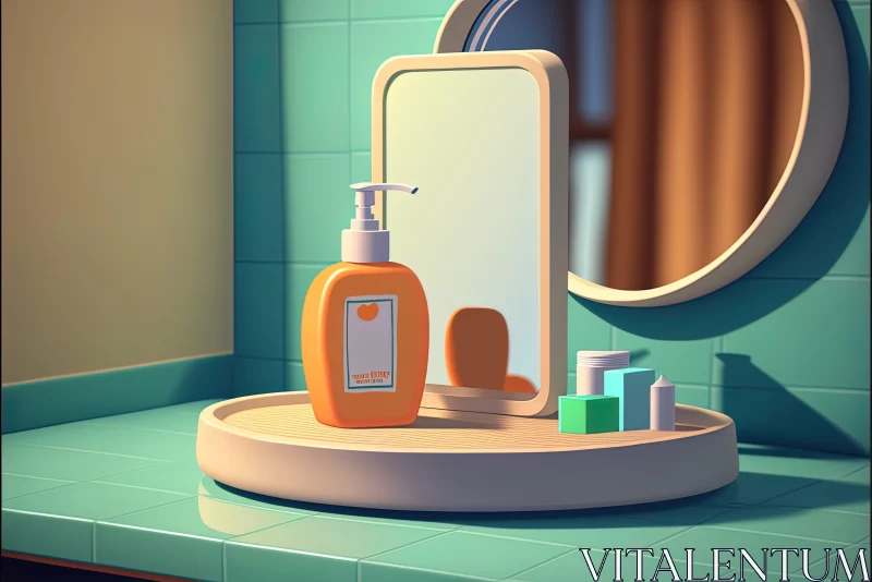 Cartoonish Realism: Still Life Bathroom Scene AI Image