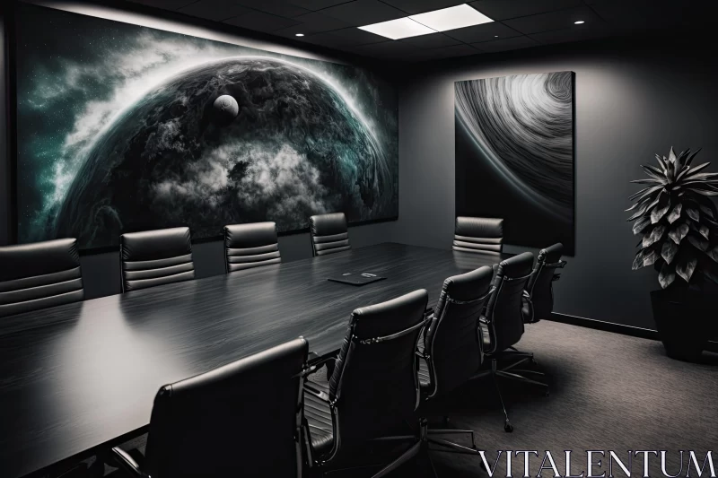 Conference Room with Photorealistic Galaxy Painting AI Image