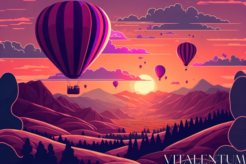 Hot Air Balloons Over Mountain in Fauvist Style AI Image