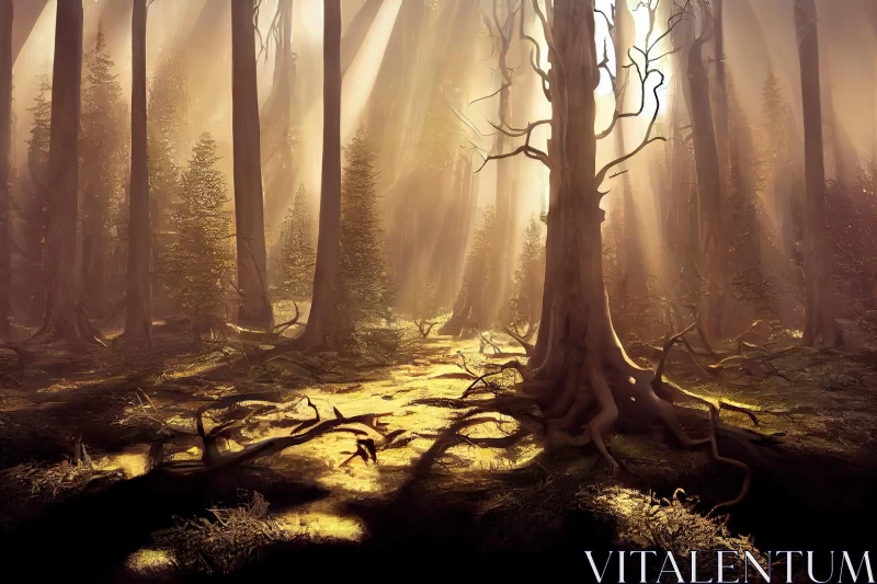 Sunlit Forest in Concept Art Style AI Image