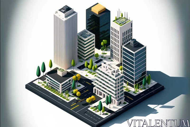 3D Isometric Cityscape: A Blend of Nature and Architecture AI Image