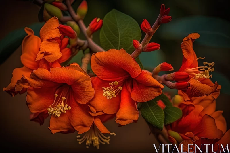 Exotic Realism: Orange Flowers on Branches AI Image