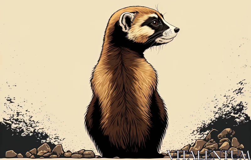 Ferret in Detailed Comic Art Style - Light Maroon and Amber AI Image