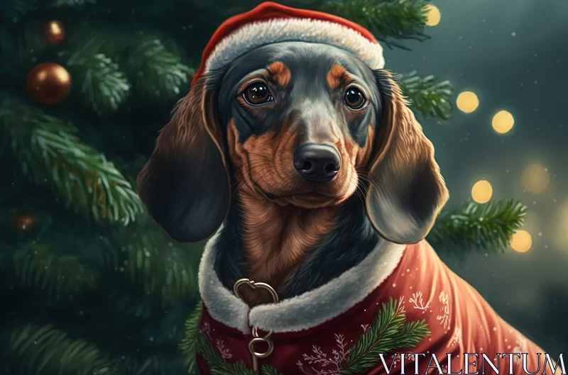 Festive Dachshund Dog Portrait - Christmas Artwork AI Image