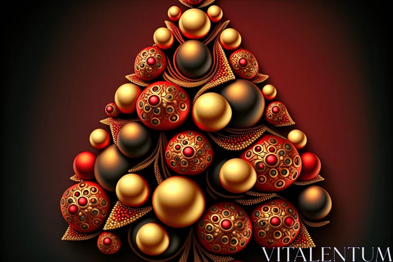 Gold and Red Christmas Tree with Layered Abstract Forms AI Image