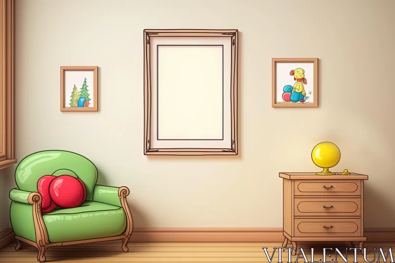 Playful Cartoon Room Setting with Unique Framing and Composition AI Image
