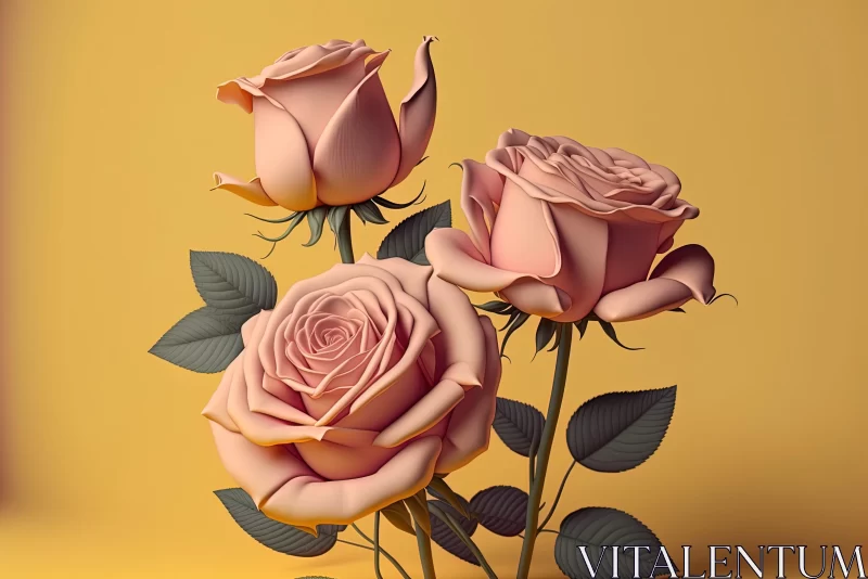 3D Roses on Yellow Background: A Detailed Illustration AI Image