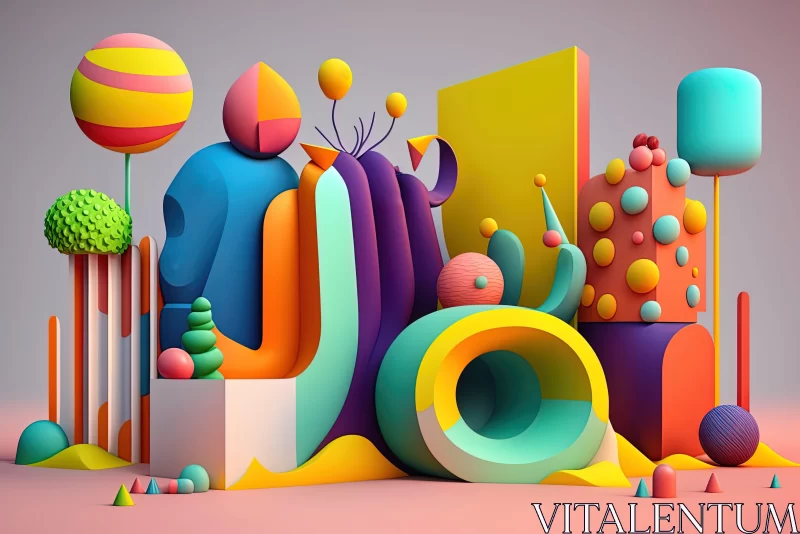 Colorful 3D Animated City with Abstract Design Elements AI Image