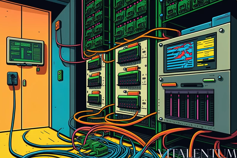 Editorial Illustration of a Technological Room with Server Rack AI Image