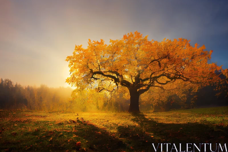 Enchanting Autumn Oak Tree - A Radiant Display of Nature's Grandeur AI Image