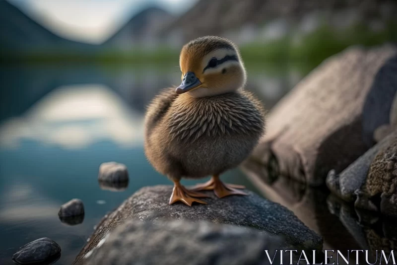 Norwegian Nature - Duckling by the Lake AI Image