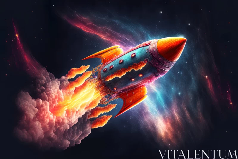 Rocket Ship in Space - A Colorful Realism Artwork AI Image