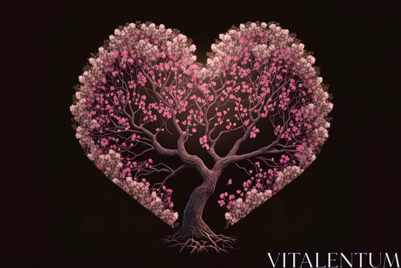 Romantic Heart Shaped Tree with Cherry Blossoms AI Image