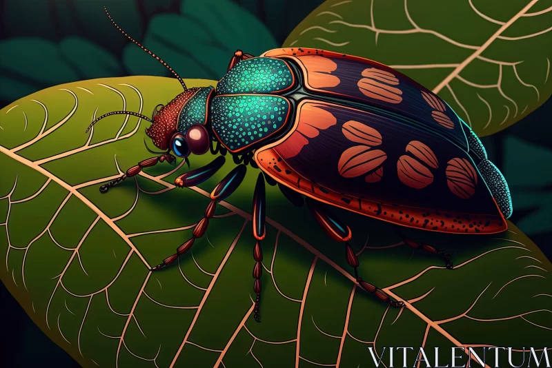 Colorful Beetle on Leaf: A Fusion of Nature and Fantasy AI Image