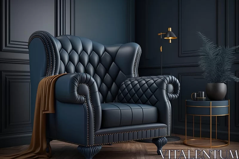 Luxurious Interior with Blue Leather Armchair and Vintage Lamp AI Image