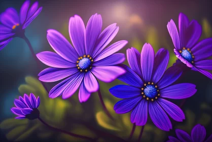 Purple Flowers on a Black Background: A Detailed Illustration