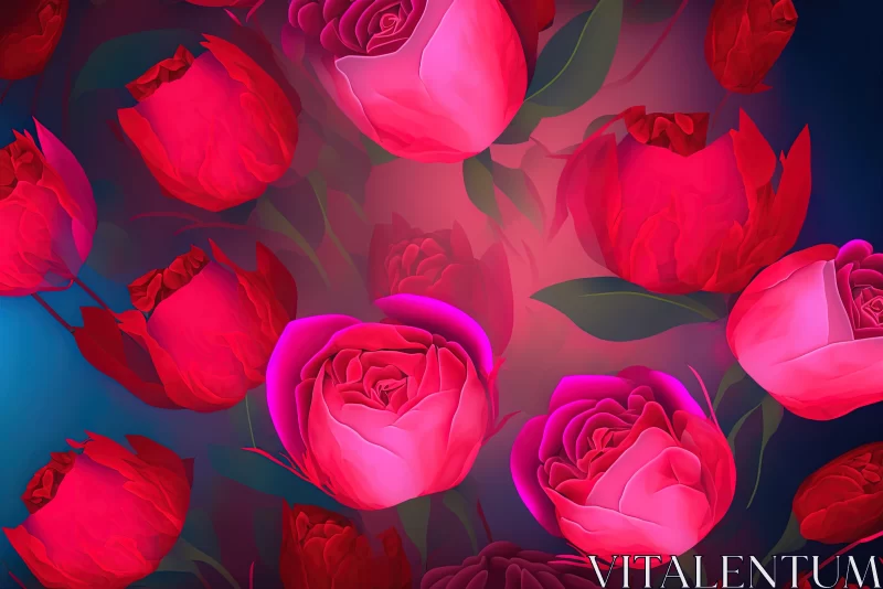 Romantic Neon Pop Art - Red Roses Illustration Wallpaper AI Image