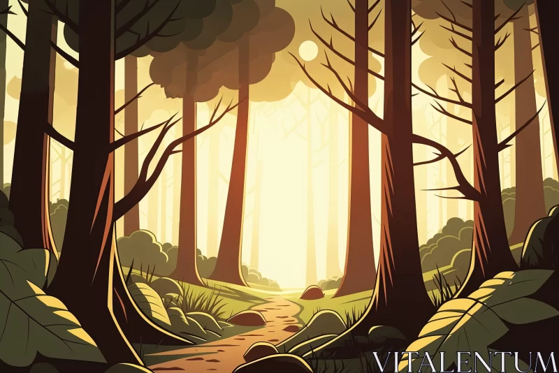 Sunlit Forest Path - Nature-Inspired Vector Illustration AI Image