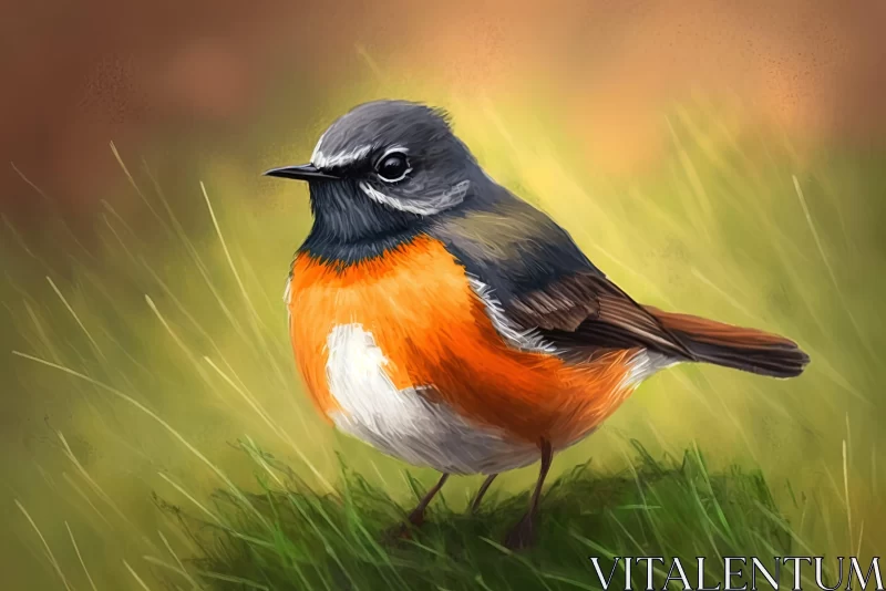 Charming Realism: Digital Painting of Bird in Grass AI Image