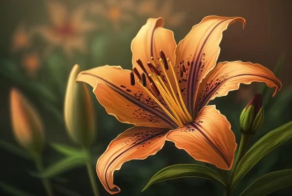 Detailed Illustration of an Orange Lily in Nature