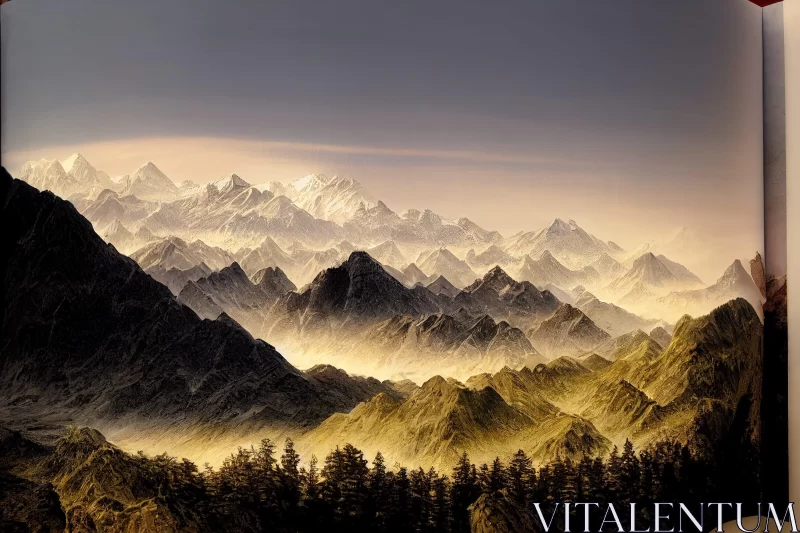 Mountain Range Artwork in Book - A Blend of Tradition and Modernity AI Image