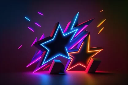 Neon Stars in Playful Streamlined Forms - 3D Artwork AI Image