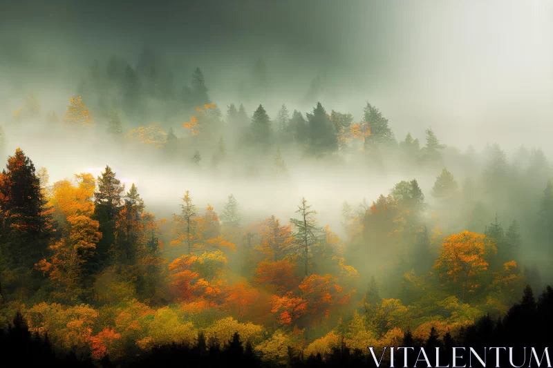 Ethereal Forest Lanscape with Warm Colors and Mountainous Vistas AI Image