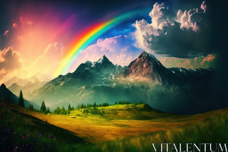 Rainbow Over Mountains: A Fantasy Landscape AI Image